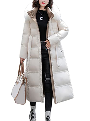 Onsoyours Damen Daunenmantel Wintermantel Warm Verdicken Steppmantel Lang Steppjacke Parka mit Kapuze C Weiß XL von Onsoyours