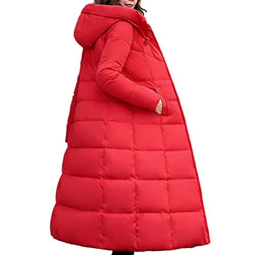 Onsoyours Damen Daunenmantel mit Kapuze Winter Warm Daunenjacke Oversized Elegant Wintermantel mit Reißverschluss Jacke Parka Steppmantel Langer Outdoor Mantel mit Taschen A Rot M von Onsoyours