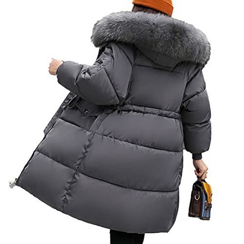 Onsoyours Damen Daunenmantel mit Kapuze Winter Warme Daunenjacke Oversized Elegant Wintermantel mit Reißverschluss Jacke Parka Steppmantel Langer Outdoor Mantel mit Taschen A Grau S von Onsoyours