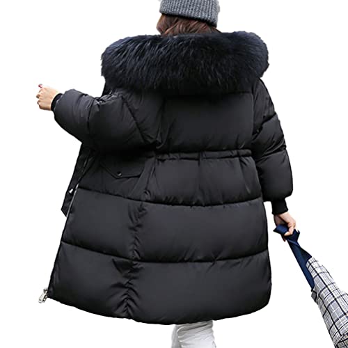 Onsoyours Damen Daunenmantel mit Kapuze Winter Warme Daunenjacke Oversized Elegant Wintermantel mit Reißverschluss Jacke Parka Steppmantel Langer Outdoor Mantel mit Taschen A Schwarz S von Onsoyours