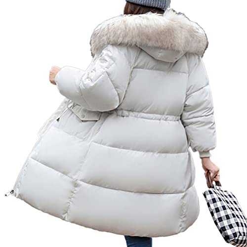 Onsoyours Damen Daunenmantel mit Kapuze Winter Warme Daunenjacke Oversized Elegant Wintermantel mit Reißverschluss Jacke Parka Steppmantel Langer Outdoor Mantel mit Taschen A Weiß S von Onsoyours