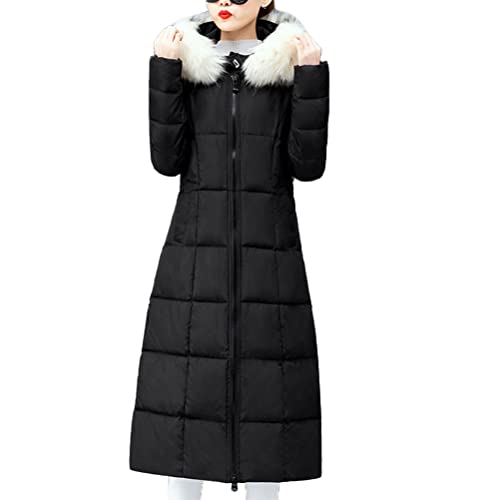Onsoyours Damen Daunenmantel mit Kapuze Winter Warme Daunenjacke Oversized Elegant Wintermantel mit Reißverschluss Jacke Parka Steppmantel Langer Outdoor Mantel mit Taschen B Schwarz M von Onsoyours