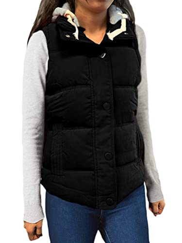 Onsoyours Damen Daunenweste Steppweste Leichte Übergangsweste Winter Warm Outdoor Weste Jacke mit Reißverschluss Ärmellose Übergangsjacke Wintermantel mit Abnehmbarer Kapuze A Schwarz XL von Onsoyours
