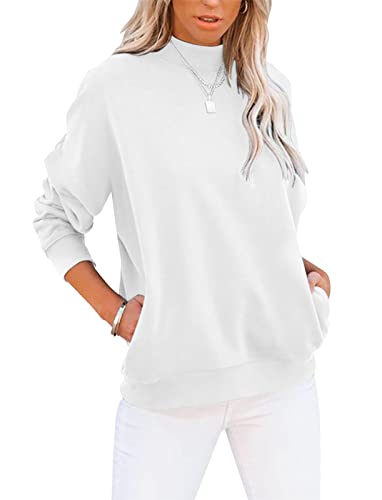 Onsoyours Damen Einfarbig Sweatshirt Langarmshirt Einfarbig Basic Pullover Herbst Winter Bluse Top Oberteile A Weiß M von Onsoyours