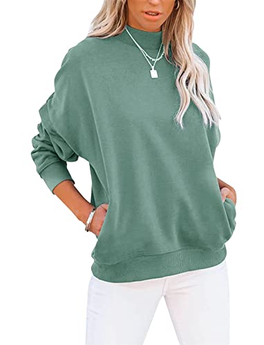 Onsoyours Damen Einfarbig Sweatshirt Langarmshirt Einfarbig Basic Pullover Herbst Winter Bluse Tops Oberteile A Hellgrün M von Onsoyours