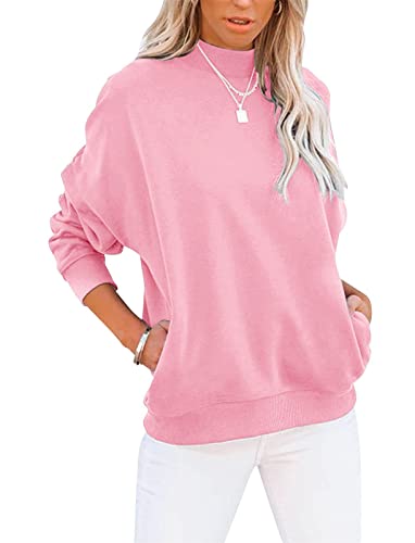 Onsoyours Damen Einfarbig Sweatshirt Langarmshirt Einfarbig Basic Pullover Herbst Winter Bluse Tops Oberteile A Rosa M von Onsoyours