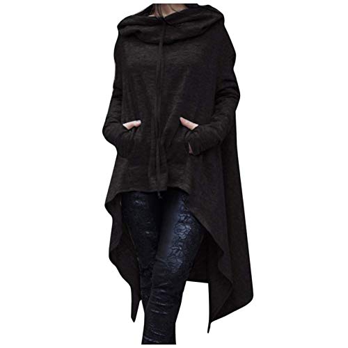 Onsoyours Damen Einfarbiger Kapuzenpullover Elegant Langarm Übergröße Hoodies Tops Sweatshirts mit Kapuze Unregelmäßige Kapuzenpullover Herbst Weihnachten Sweater Bluse Schwarz 3XL von Onsoyours