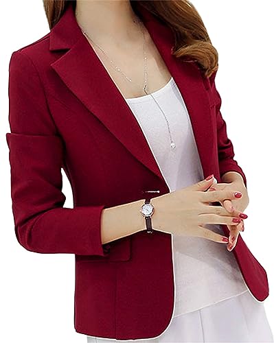 Onsoyours Damen Elegant Blazer Freizeit Einfarbig Business Jacke Revers Büro Blazer Kurz Slim Fit Langarm Outwear Mantel Bolero Jacke E Weinrot S von Onsoyours