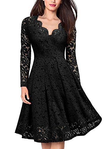 Onsoyours Damen Elegant Hollow Out Spitze Swing Plissee Party Cocktailkleid A Schwarz L von Onsoyours