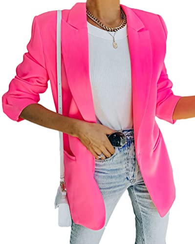 Onsoyours Damen Elegant Langarm Blazer Sakko Einfarbig Revers Geschäft Büro Jacke Business Slim Fit Bolero Jacke Anzug Trenchcoat mit Tasche Lila rot XXL von Onsoyours