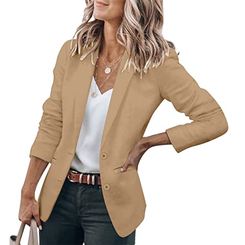 Onsoyours Damen Elegant Langarm Blazer Sakko Einfarbig Slim Fit Revers Geschäft Büro Jacke Kurz Mantel Anzüge Bolero mit Knopf B Braun L von Onsoyours