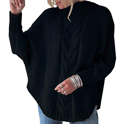 Onsoyours Damen Elegant Rollkragenpullover Oversize Langarm Beiläufige Sweater Pulli Strickpullover Sweatshirts Oberteile Elegant (38, Schwarz) von Onsoyours