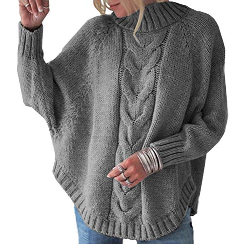 Onsoyours Damen Elegant Rollkragenpullover Oversize Langarm Beiläufige Sweater Pulli Strickpullover Sweatshirts Oberteile Elegant Grau 42 von Onsoyours