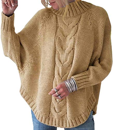 Onsoyours Damen Elegant Rollkragenpullover Oversize Langarm Beiläufige Sweater Pulli Strickpullover Sweatshirts Oberteile Elegant Khaki 42 von Onsoyours