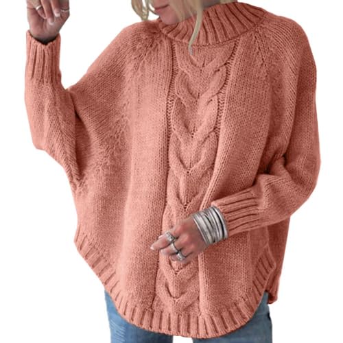 Onsoyours Damen Elegant Rollkragenpullover Oversize Langarm Beiläufige Sweater Pulli Strickpullover Sweatshirts Oberteile Elegant Rosa 38 von Onsoyours