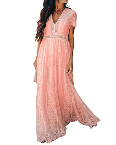 Onsoyours Damen Elegant V-Ausschnitt Spitzenkleid Retro A-Linie Kurzarm Lang Kleid Hohl Häkeln Quaste Maxikleid Abendkleid Partykleid Freizeitkleid Sommerkleid Strandkleid A Rosa XXL Onsoyours Damen Elegant V-Ausschnitt Spitzenkleid Retro A-Linie Kurzarm Lang Kleid Hohl Häkeln Quaste Maxikleid Abendkleid Partykleid Freizeitkleid Sommerkleid Strandkleid A Rosa XXL von Onsoyours