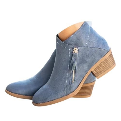 Onsoyours Damen Elegante Stiefelette Western Chelsea Ankle Boots Mit Blockabsatz Biker Booties Mit Reißverschluss A Blau 40 EU Onsoyours Damen Elegante Stiefelette Western Chelsea Ankle Boots Mit Blockabsatz Biker Booties Mit Reißverschluss A Blau 40 EU von Onsoyours