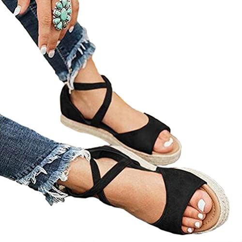 Onsoyours Damen Espadrilles Sandalen Plateausohle Strandsandalen Schnalle Sommer Bequeme Elegante Sandaletten Schwarz 35 EU von Onsoyours