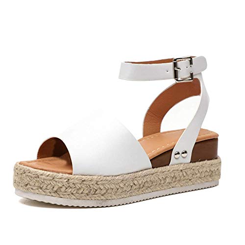 Onsoyours Damen Espadrilles mit Plateausohle, Frauen Sommer Sandalen Bequeme Strandsandalen Elegante Sandaletten Strand Schöne Sommersandalen Weiß 37 EU von Onsoyours