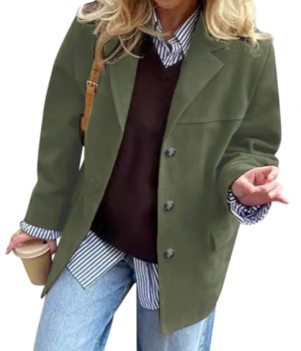 Onsoyours Damen Faux Wildleder Jacke Revers Kragen Wildleder Blazer Jacken Herbst Winter Wärmen Langarm Mode Wildleder Leder Anzug Jacken Sakko Mantel A Armeegrün L von Onsoyours