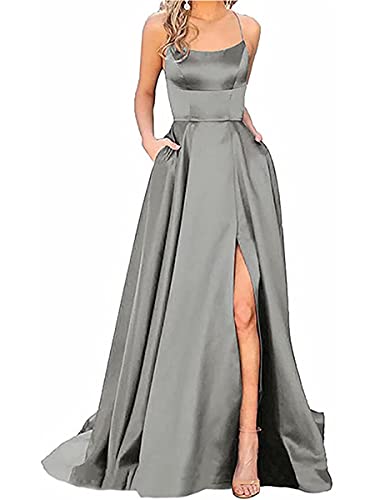 Onsoyours Damen Festliche Kleider Maxi Hochzeit Elegant Brautjungfer Cocktailkleid Faltenrock Lange Abendkleid Mit Spitze B Grau S von Onsoyours