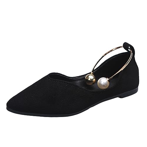 Onsoyours Damen Flache Schuhe Geschlossene Ballerinas Lässige Halbschuhe Wildleder Slip on Freizeitschuhe Mokassins Elegant Flacher Mund Bootsschuhe Slippers B Schwarz 39 EU von Onsoyours