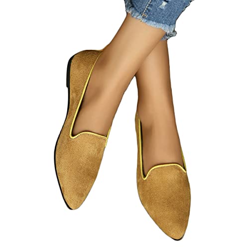 Onsoyours Damen Flache Schuhe Geschlossene Ballerinas Lässige Halbschuhe Wildleder Slip on Freizeitschuhe Mokassins Elegant Flacher Mund Bootsschuhe Slippers E Gelb 38 EU von Onsoyours