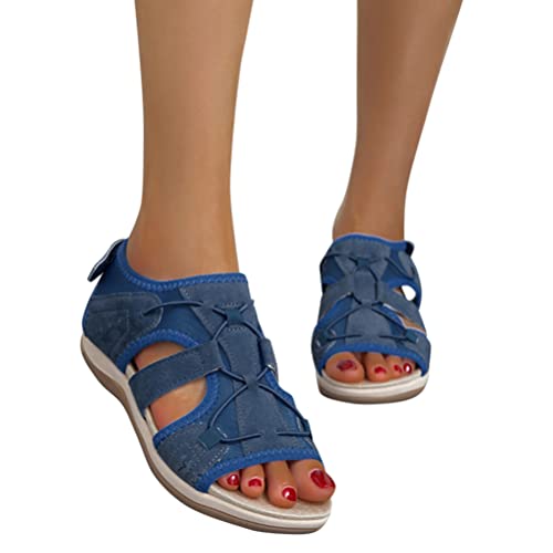 Onsoyours Damen Flache Strandsandalen Mit Weiche Fußbett Klettverschluss Sommer Freizeitsandalen Vintage Leicht Freizeit Outdoor Schuhe A Dunkelblau 41 EU von Onsoyours