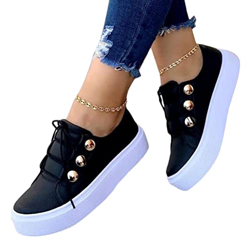 Onsoyours Damen Flat Schuhe Loafers Sneaker Bequeme Atmungsaktive Flache Schnürschuhe Loafer Slip On Halbschuhe Sneaker Turnschuh Low Top für Running Fitness Outdoor A Schwarz 39 EU von Onsoyours