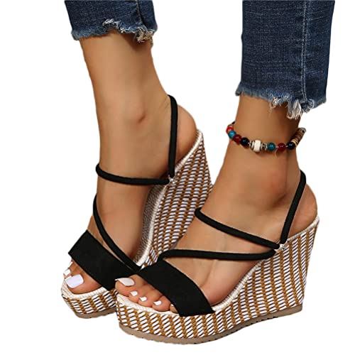 Onsoyours Damen Flatform Sandalen Plateau Keilsandalen Sandaletten Keilabsatz Sommerschuhe Slingback C Schwarz 39 EU von Onsoyours