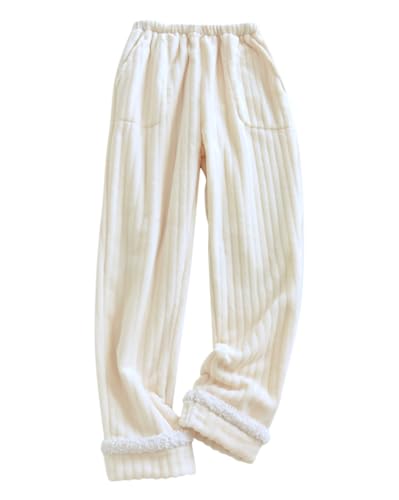 Onsoyours Damen Flauschige Plüsch Karierte Pyjamahose Herbst Winter Warme Plüschhose Bequeme Jogginghose Mit Taschen Haushose Fleecehose Sporthose Relaxhose D Beige M von Onsoyours