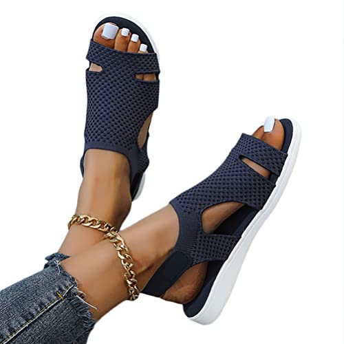 Onsoyours Damen Fly Woven Sandalen Bequem Flach Klettverschluss Sandaletten Mit Absatz Sommer Vintage Elegant Schnüren Schuhe Ultraleichte Tennisschuhe Stretch A Navy Blau 44 EU von Onsoyours