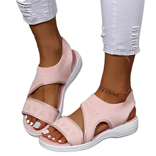 Onsoyours Damen Fly Woven Sandalen Bequem Flach Klettverschluss Sandaletten Mit Absatz Sommer Vintage Elegant Schnüren Schuhe Ultraleichte Tennisschuhe Stretch B Rosa 41 EU von Onsoyours