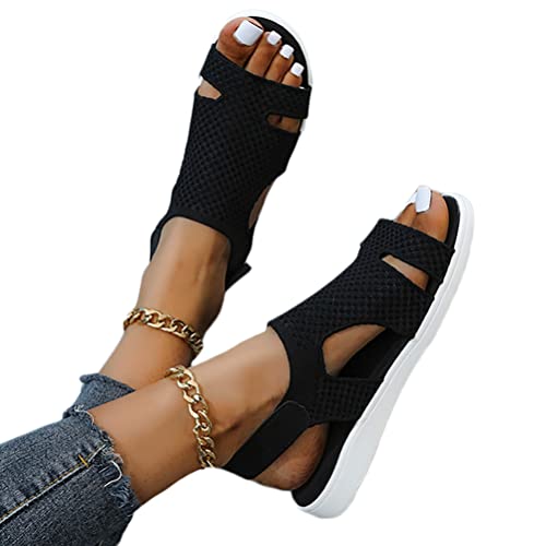 Onsoyours Damen Fly Woven Sandalen Bequem Flach Klettverschluss Sandaletten Mit Absatz Vintage Schnüren Schuhe Ultraleichte Tennisschuhe Stretch Sommer A Schwarz 36 EU von Onsoyours