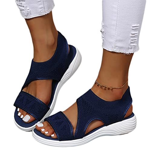 Onsoyours Damen Fly Woven Sandalen Bequem Flach Klettverschluss Sandaletten Mit Absatz Vintage Schnüren Schuhe Ultraleichte Tennisschuhe Stretch Sommer B Blau 40 EU von Onsoyours