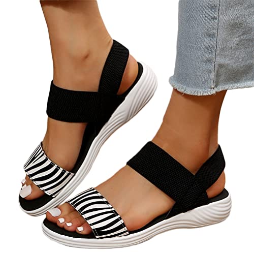 Onsoyours Damen Fly Woven Sandalen Bequem Flach Klettverschluss Sandaletten Mit Absatz Vintage Schnüren Schuhe Ultraleichte Tennisschuhe Stretch Sommer E Zebradruck 39 EU von Onsoyours