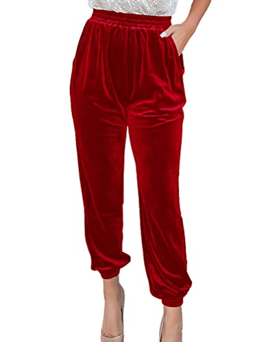 Onsoyours Damen Freizeithose Samthose Warme Flare Hose Velours Jogginghose Casual Traininghose Sporthose Yogahose Schlafhose Sweatpant Dicke Haushose Winter Christmas A Rot XL von Onsoyours