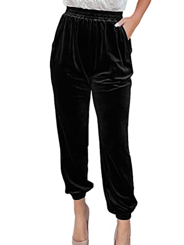 Onsoyours Damen Freizeithose Samthose Warme Flare Hose Velours Jogginghose Casual Traininghose Sporthose Yogahose Schlafhose Sweatpant Dicke Haushose Winter Christmas A Schwarz M von Onsoyours