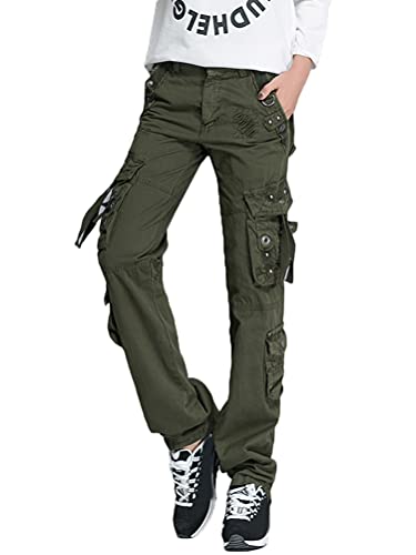 Onsoyours Damen Freizeithose Taschen Cargohose Gerades Bein Kampfhose Outdoor Kletterhose Relaxed-Fit Multi Taschen Sport Jogginghose Climbing Pants A Armeegrün XS von Onsoyours