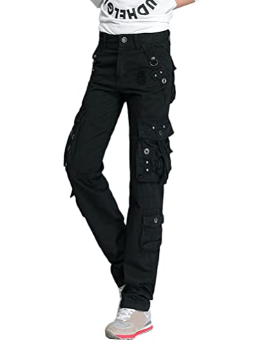 Onsoyours Damen Freizeithose Taschen Cargohose Gerades Bein Kampfhose Outdoor Kletterhose Relaxed-Fit Multi Taschen Sport Jogginghose Climbing Pants A Schwarz S von Onsoyours