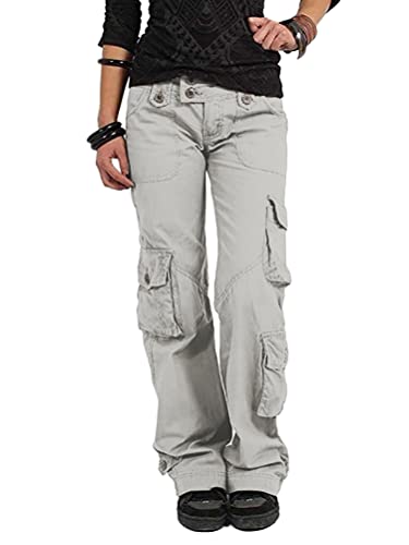 Onsoyours Damen Freizeithose Taschen Cargohose Gerades Bein Kampfhose Outdoor Kletterhose Relaxed-Fit Multi Taschen Sport Jogginghose Climbing Pants B Grau L von Onsoyours