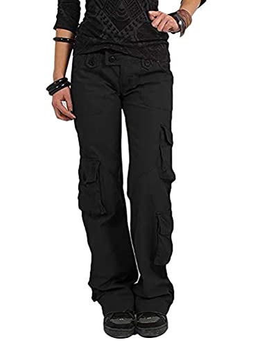 Onsoyours Damen Freizeithose Taschen Cargohose Gerades Bein Kampfhose Outdoor Kletterhose Relaxed-Fit Multi Taschen Sport Jogginghose Climbing Pants B Schwarz XXL von Onsoyours