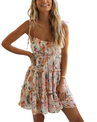 Onsoyours Damen Freizeitkleider Blumen Muster V Ausschnitt Faltenrock Langarm Minikleid Casual A-Linie Abendkleider Elegant Cocktail Partykleider 03 Orange 36 von Onsoyours