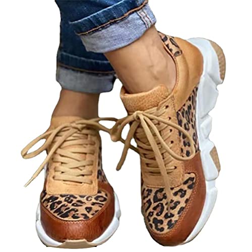 Onsoyours Damen Freizeitschuhe Mode Wedge Heel Flache Schuhe Reißverschluss Schnürsenkel Bequeme Damen Sneakers Weibliche Vulkanisierte Schuhe Leopard 42 EU von Onsoyours