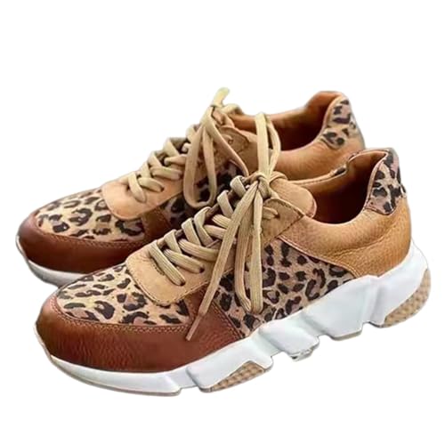 Onsoyours Damen Freizeitschuhe Mode Wedge Heel Flache Schuhe Reißverschluss Schnürsenkel Bequeme Damen Sneakers Weibliche Vulkanisierte Schuhe Leopard 42 EU von Onsoyours