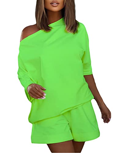 Onsoyours Damen Frühjahr Sommer 2 Teilig Jogginganzug Sportanzug Sportswear Set Lässiger Anzug Schräge Schulter Langarm Top + Shorts Zweiteiler Set A Grün L Onsoyours Damen Frühjahr Sommer 2 Teilig Jogginganzug Sportanzug Sportswear Set Lässiger Anzug Schräge Schulter Langarm Top + Shorts Zweiteiler Set A Grün L von Onsoyours