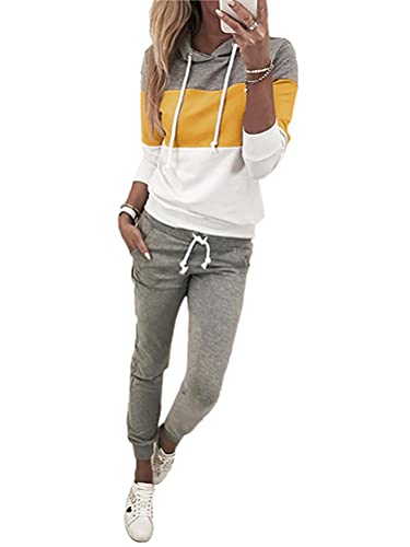 Onsoyours Damen Frühling Freizeitanzug Sportanzug Jogginganzug Trainingsanzug 2 Teiliges Langarm Hosenanzug Hooded Loose Fit Tracksuit A Gelb L von Onsoyours