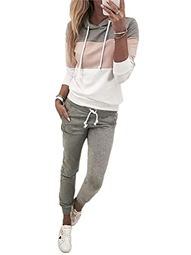 Onsoyours Damen Frühling Freizeitanzug Sportanzug Jogginganzug Trainingsanzug 2 Teiliges Langarm Hosenanzug Hooded Loose Fit Tracksuit A Grau XS von Onsoyours