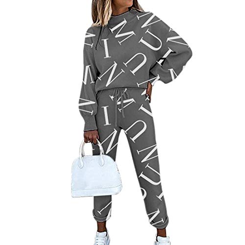 Onsoyours Damen Frühling Freizeitanzug Sportanzug Jogginganzug Trainingsanzug 2 Teiliges Langarm Hosenanzug Loose Fit Jogginganzug Trainingsanzug Tracksuit B Grau M von Onsoyours