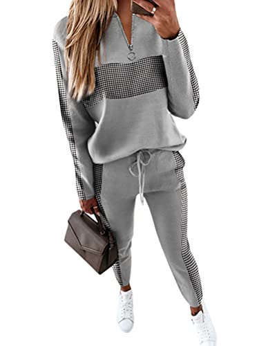 Onsoyours Damen Frühling Freizeitanzug Sportanzug Jogginganzug Trainingsanzug 2 Teiliges Langarm Hosenanzug Loose Fit Jogginganzug Trainingsanzug Tracksuit E Grau S von Onsoyours